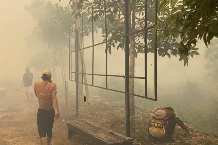 Petugas Dinas Kehutanan bersama satgas karhutla Palangka Raya yang datang ke lokasi kewalahan memadamkan api lantaran asap kebakaran sudah menyelimuti sekitar lahan, sehingga petugas sulit bernapas saat pemadaman.