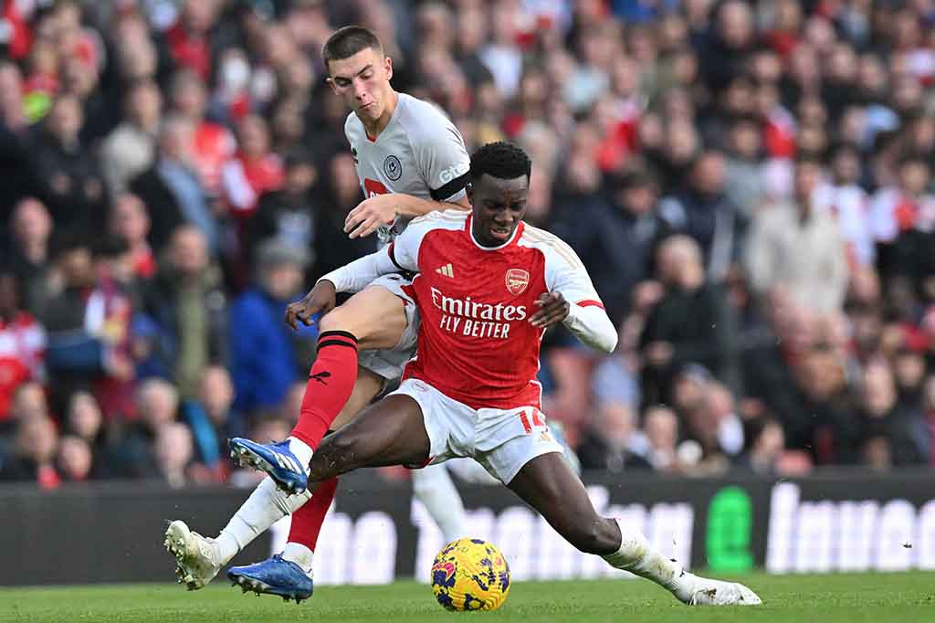Trigol Eddie Nketiah turut mewarnai kemenangan lima gol tanpa balas Arsenal atas Sheffield United pada pertandingan pekan kesepuluh Liga Premier Inggris di Stadion Emirates, London, Sabtu, 28 Oktober 2023.