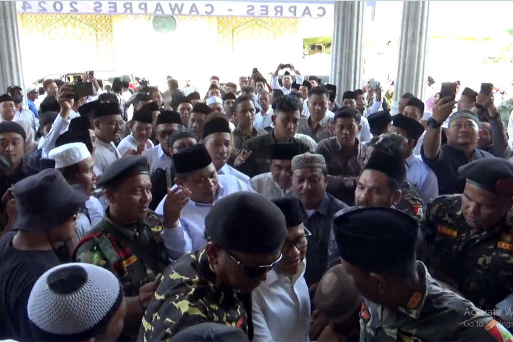 Calon wakil presiden nomor satu, Muhaimin Iskandar atau Cak Imin, menemui ribuan kyai dalam acara Holaqoh Kyai Kampung di Kabupaten Demak, Jawa Tengah, Sabtu, 23 Desember 2023.