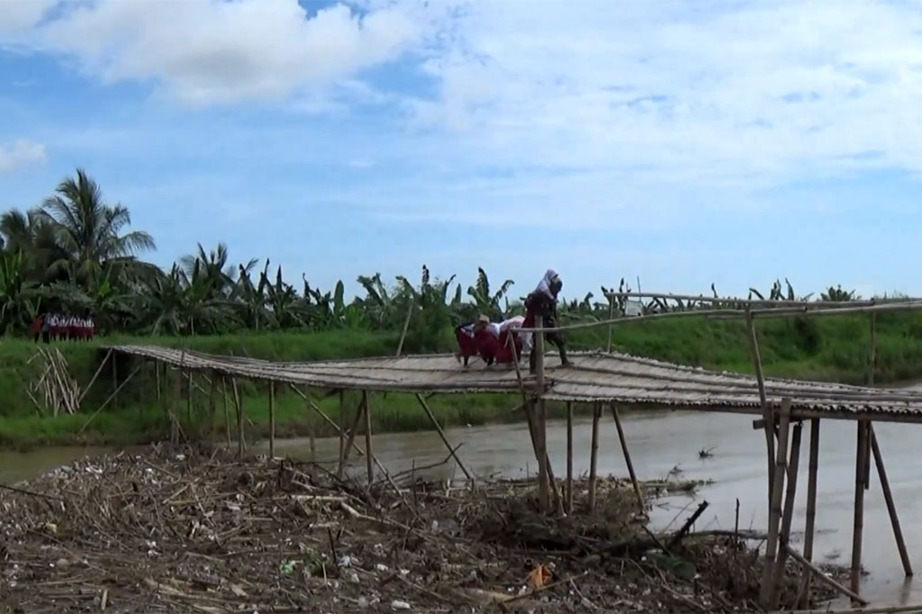 Secara bergantian, para siswa ini menyeberang agar bisa bersekolah ke wilayah sebelahnya. Warga lain yang juga beraktifitas untuk bekerja maupun bertani juga terpaksa menggunakan jembatan miring tersebut.