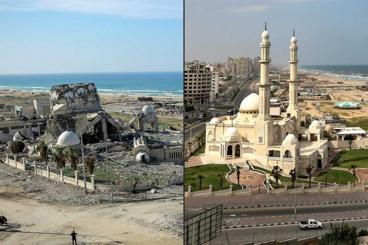 Masjid Al-Hassaina, juga di Kota Gaza, juga hancur terkena serangan udara Israel pada awal Desember 2023.