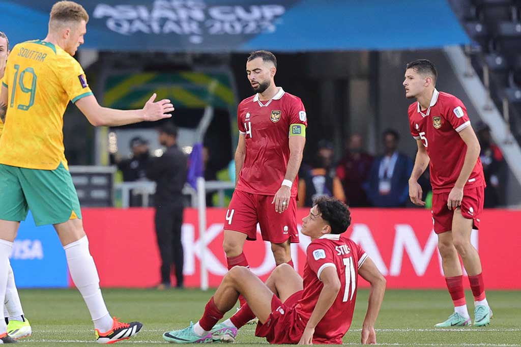 Timnas Indonesia harus terhenti di babak 16 Besar Piala Asia setelah kalah telak 0-4 dari Australia, Minggu, 28 Januari 2024 malam WIB.