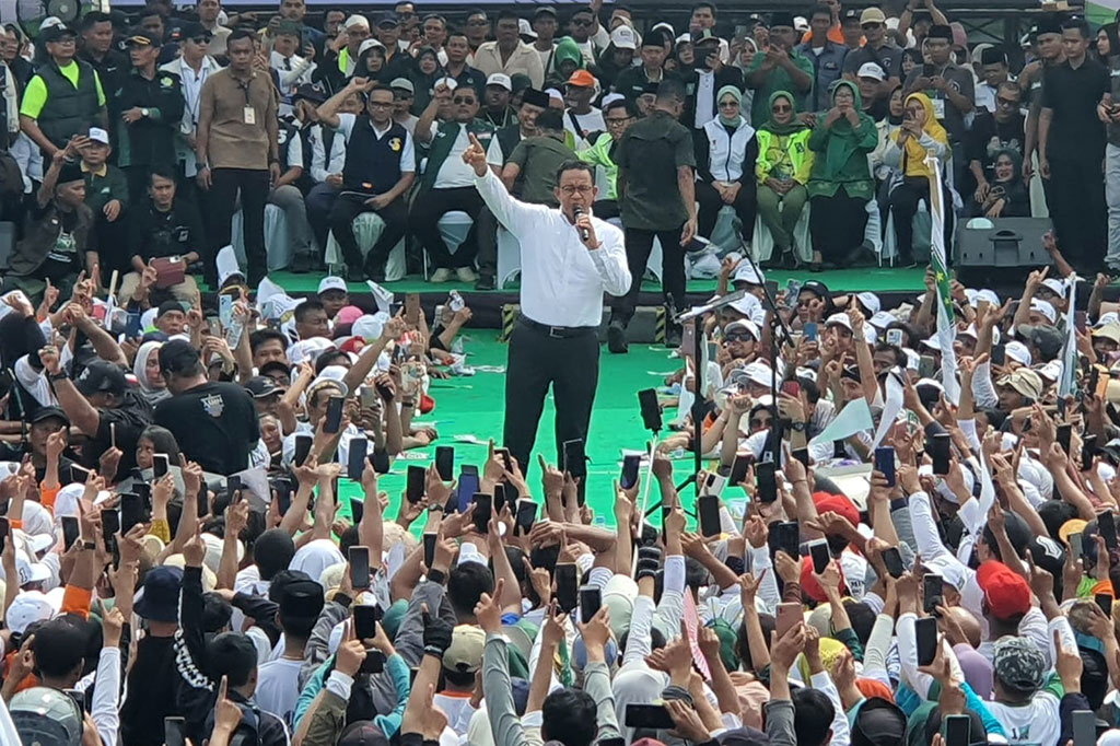 Pasangan capres-cawapres nomor urut 1 Anies Baswedan- Muhaimin Iskandar (AMIN) menggelar kampanye akbar di Tegal, Jawa Tengah, Selasa, 30 Januari 2024.