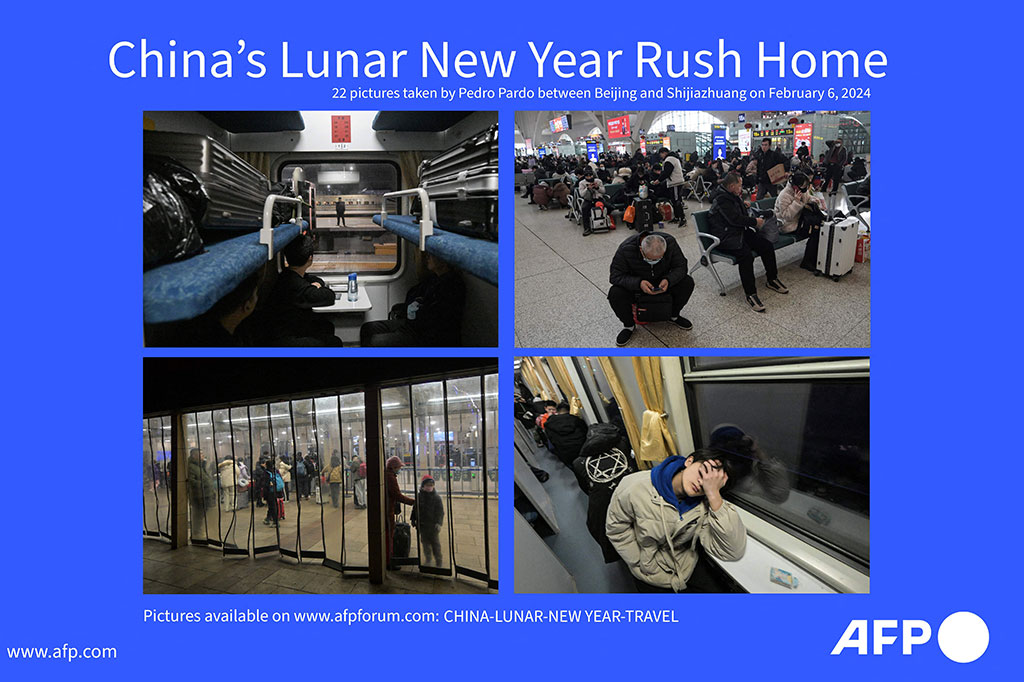 Ratusan orang bersiap mudik dengan kereta api dari Beijing ke Shijiazhuang, Selasa, 6 Februari 2024. 