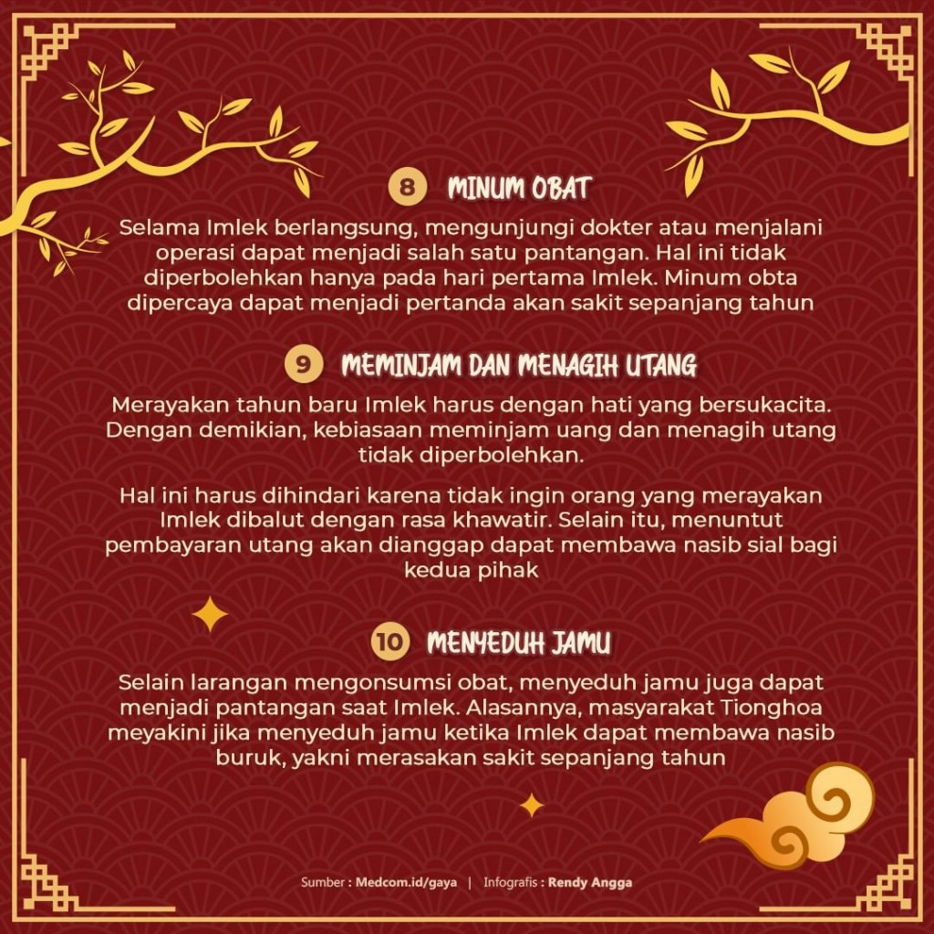 10 Pantangan saat Imlek
