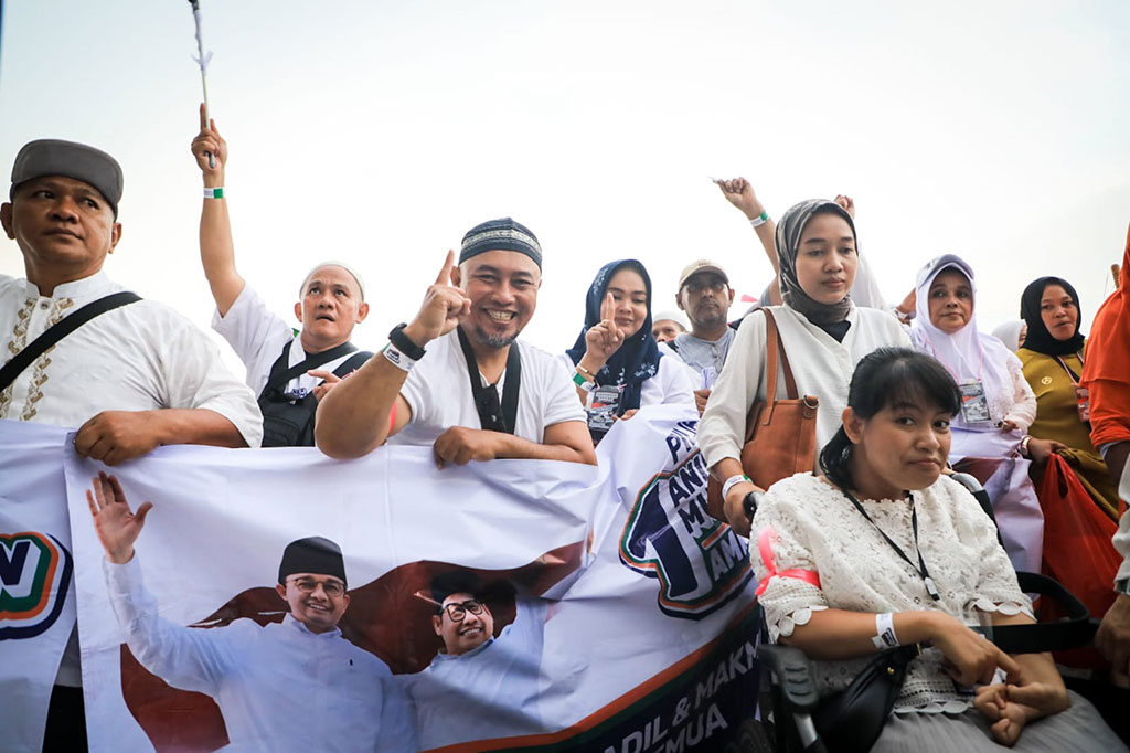 Komunitas disabilitas turut ambil bagian dalam kampanye akbar Anies Baswedan-Muhaimin Iskandar (AMIN) di Jakarta International Stadium (JIS), Sabtu, 10 Februari 2024. Mereka bergabung dengan massa lainnya di kampanye akbar pamungkas pasangan capres-cawapres nomor urut 1 itu.