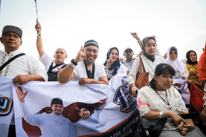 Komunitas disabilitas turut ambil bagian dalam kampanye akbar Anies Baswedan-Muhaimin Iskandar (AMIN) di Jakarta International Stadium (JIS), Sabtu, 10 Februari 2024. Mereka bergabung dengan massa lainnya di kampanye akbar pamungkas pasangan capres-cawapres nomor urut 1 itu.
