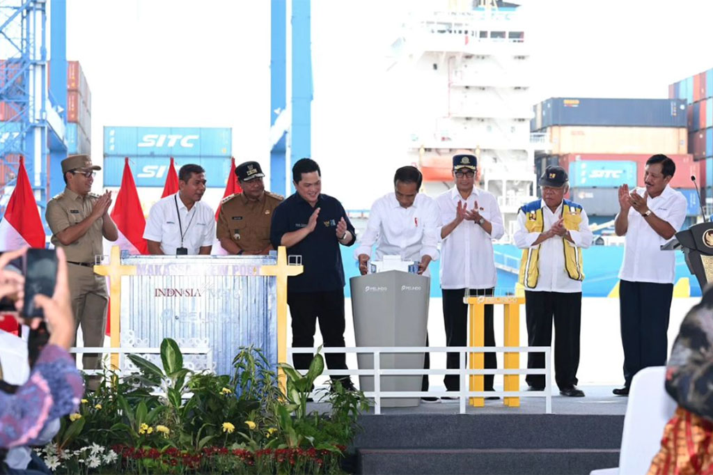 Presiden Joko Widodo meresmikan Makassar New Port di Kota Makassar, dalam kunjungan kerjanya ke Provinsi Sulawesi Selatan, Kamis, 22 Februari 2024.