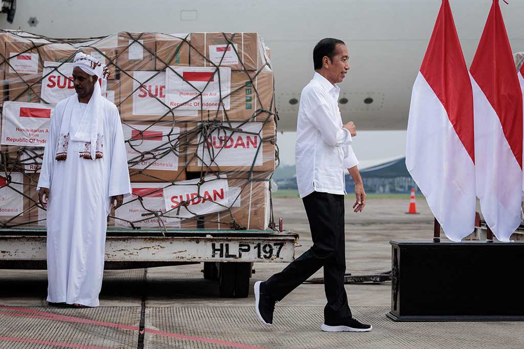 Jokowi menyampaikan bangsa Indonesia turut prihatin atas peristiwa kemanusiaan yang terjadi di Gaza, Palestina, dan konflik internal yang terjadi di Sudan yang menimbulkan banyak korban. Oleh karena itu untuk kesekian kalinya Indonesia kembali mengirimkan bantuan kemanusiaan ke Mesir dan Sudan.