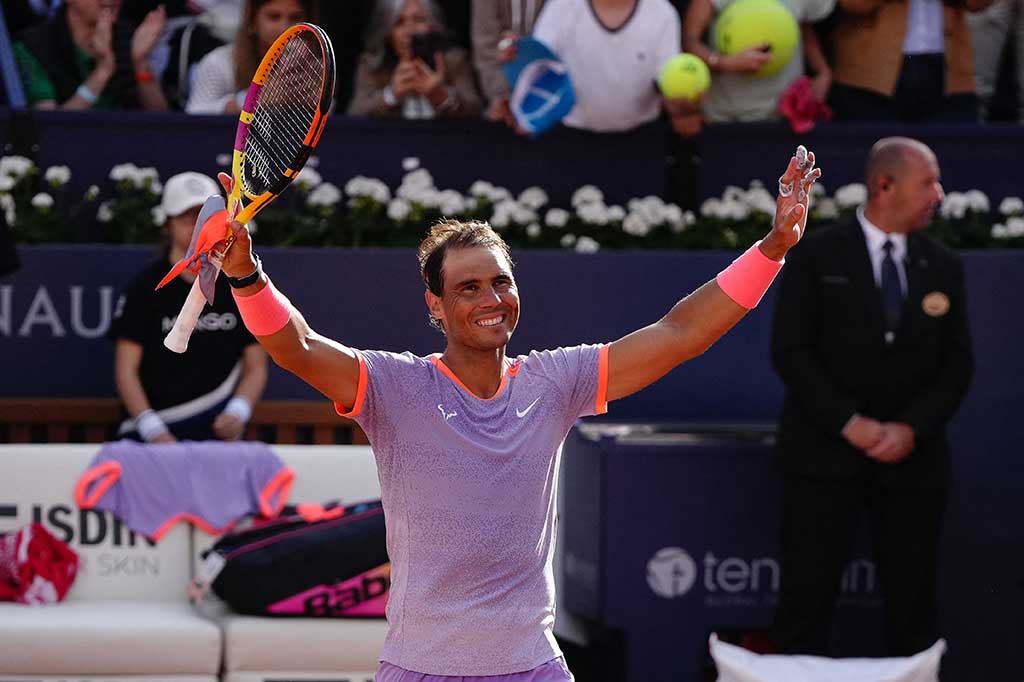 Rafael Nadal berhasil mengalahkan Flavio Cobolli saat kembali dari cedera di babak pertama Barcelona Open, Selasa, 16 April 2024 waktu setempat.