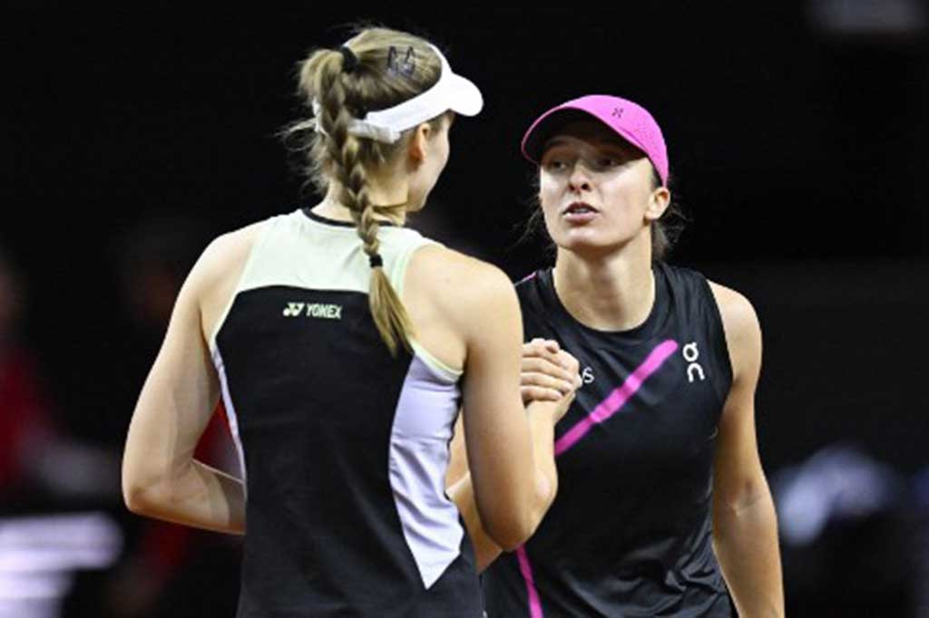 Petenis Kazakhstan itu kini memiliki catatan head to head 4-2 dalam kariernya melawan juara Grand Slam empat kali Swiatek, dan akan bermain di final kelimanya tahun 2024 pada Minggu.
