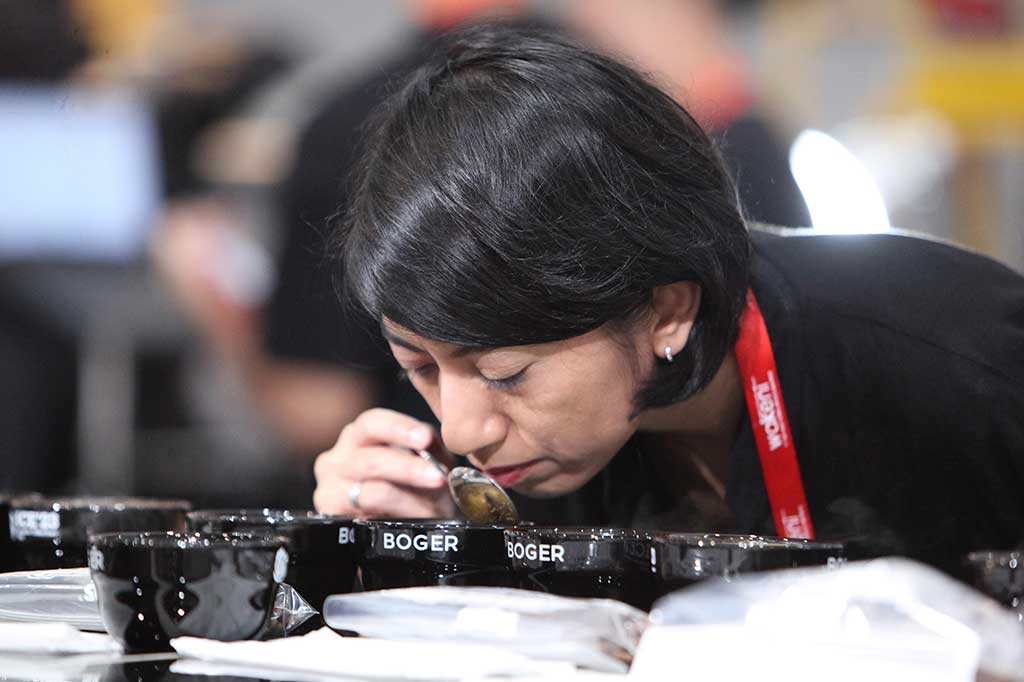 Peserta mengikuti kompetisi barista event Indonesia Coffee Roasting Championship Tahun 2024 (ICRC 2024) di Jiexpo, Kemayoran, Jakarta, Kamis, 9 Mei 2024. 