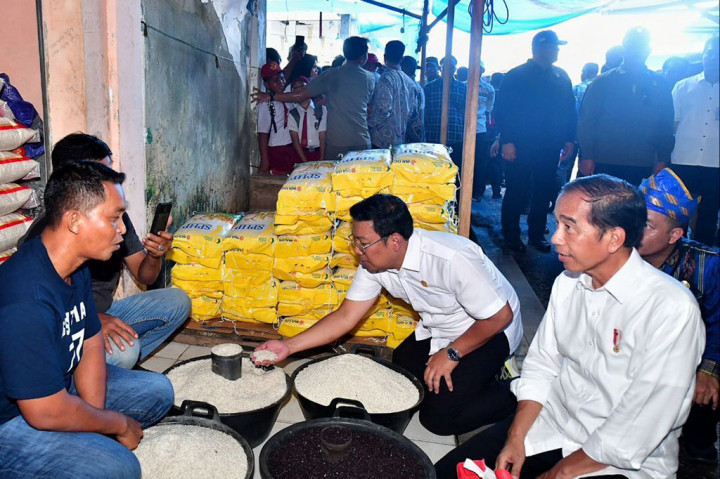 “Ya, harga saya lihat sangat baik, terutama beras,” ujar Presiden. “Saya tadi kaget, beras lokal dijual Rp11 ribu per kilogram untuk yang medium, dan untuk yang premium Rp13 ribu per kilogram, saya kira baik.”