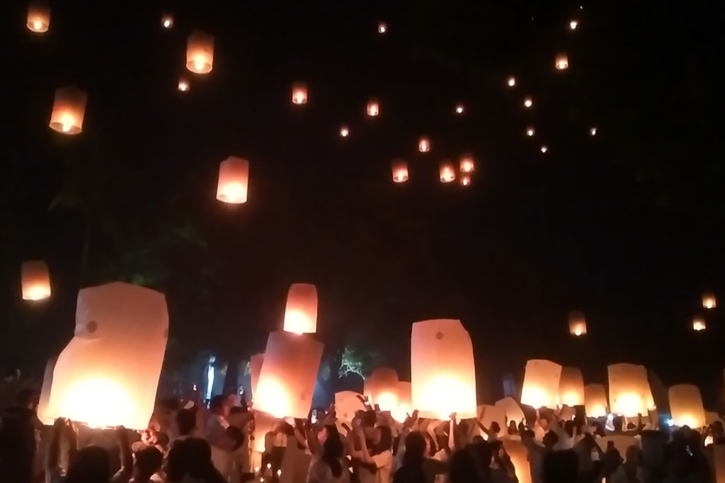 Ada sebanyak 2.568 lampion yang diterbangkan di Lapangan Marga Utama Candi Borobudur. Penerbangan lampion tersebut diikut umat Buddha maupun masyarakat umum yang dipersilakan berkontribusi nominal yang ditentukan panitia.
