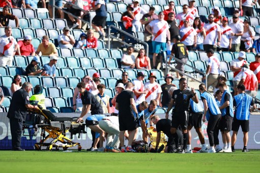 Ofisial Guatemala itu dirawat di pinggir lapangan dan sempat bangkit kembali sebelum dibawa keluar dengan tandu.