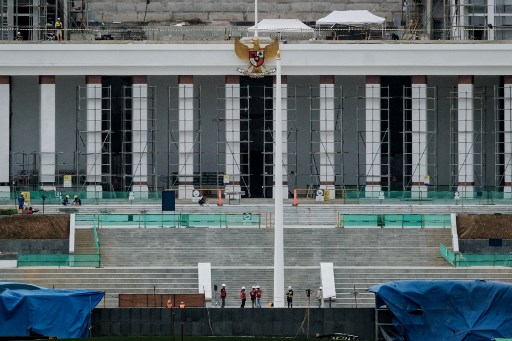 Foto Istana Negara yang baru di Ibu Kota Nusantara, di Penajam Paser Utara, Kalimantan Timur, pada 11 Juli 2024. Kementerian Pekerjaan Umum dan Perumahan Rakyat (PUPR) melalui Satgas Perencanaan Pembangunan Infrastruktur IKN mengungkapkan Istana Negara di Nusantara dapat fungsional pada akhir Juli 2024.