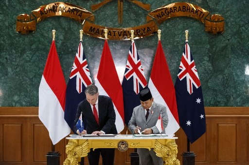 Menteri Pertahanan (Menhan) RI Prabowo Subianto dan Menhan Australia Richard Marles menandatangani perjanjian kerja sama pertahanan (DCA) di Akademi Militer (Akmil), Magelang, Jawa Tengah, Kamis, 29 Agustus 2024.