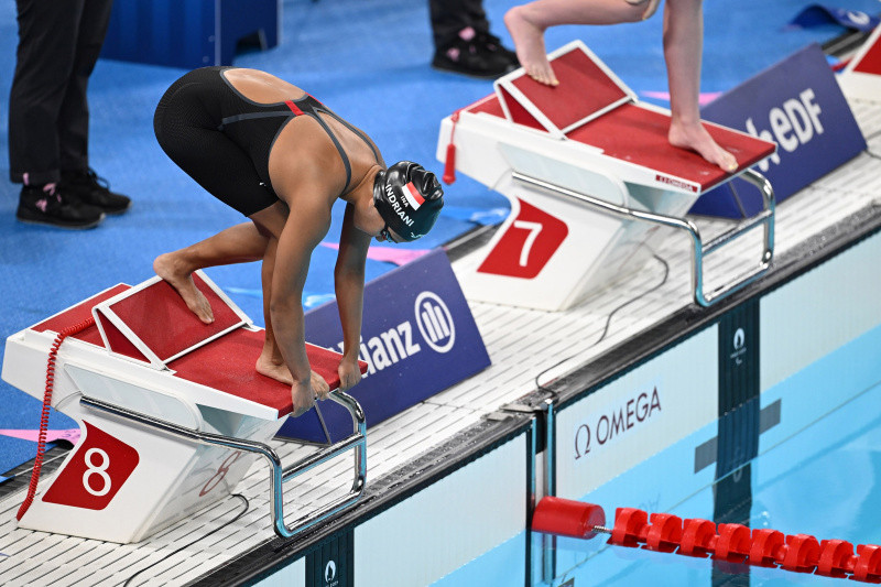 Atlet para renang Indonesia, Syuci Indriani tidak bisa menyembunyikan rasa sukacitanya, usai berhasil memenuhi target untuk masuk final nomor 100 meter gaya kupu-kupu klasifikasi S14 pada Paralimpiade 2024.