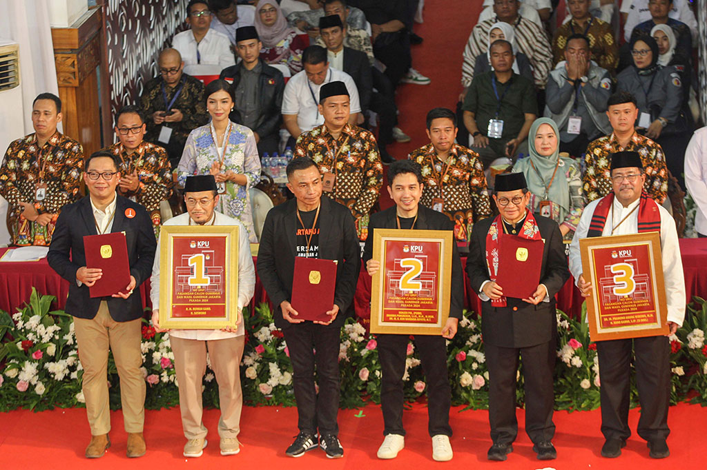 Penetapan itu berdasarkan hasil pengundian nomor urut pasangan calon gubernur-wakil gubernur Jakarta yang dilakukan di Kantor KPU Jakarta, Jalan Salemba Raya, Senen, Jakarta Pusat, Senin, 23 September 2024 malam.