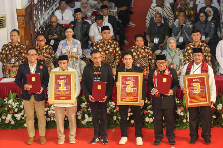 Penetapan itu berdasarkan hasil pengundian nomor urut pasangan calon gubernur-wakil gubernur Jakarta yang dilakukan di Kantor KPU Jakarta, Jalan Salemba Raya, Senen, Jakarta Pusat, Senin, 23 September 2024 malam.