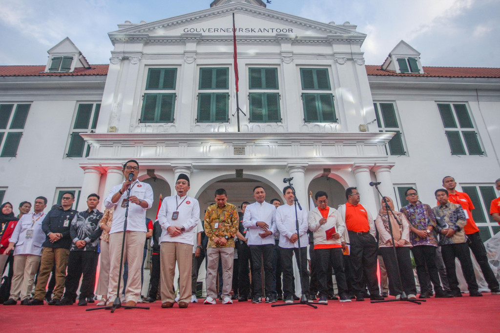 Tiga pasangan calon gubernur-wakil gubernur DKI Jakarta, yakni Ridwan Kamil-Suswono, Dharma Pongrekun-Kun Wardana dan Pramono Anung-Rano Karno mendeklarasikan kampanye damai pada Pilkada Jakarta 2024.