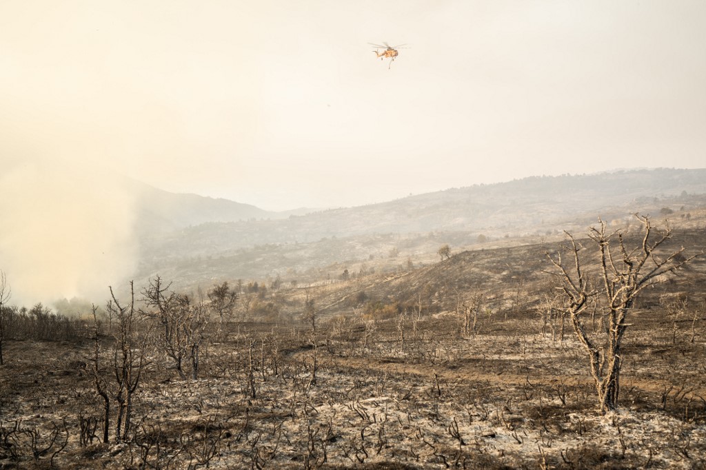 Stasiun penyiaran publik ERT melaporkan bahwa kebakaran hutan tersebut hingga saat ini telah merenggut dua nyawa.