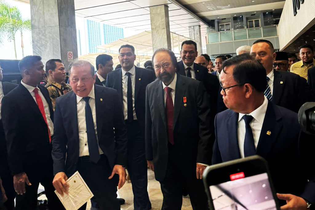 Ketua Umum Partai NasDem Surya Paloh menghadiri pelantikan Prabowo Subianto dan Gibran Rakabuming Raka di Gedung Nusantara, Kompleks Parlemen, Senayan, Jakarta, Minggu, 20 Oktober 2024. 