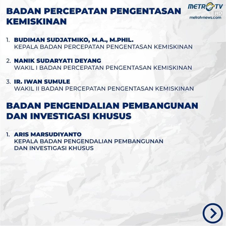 Daftar Kepala Badan dan Penasihat Khusus Presiden Prabowo