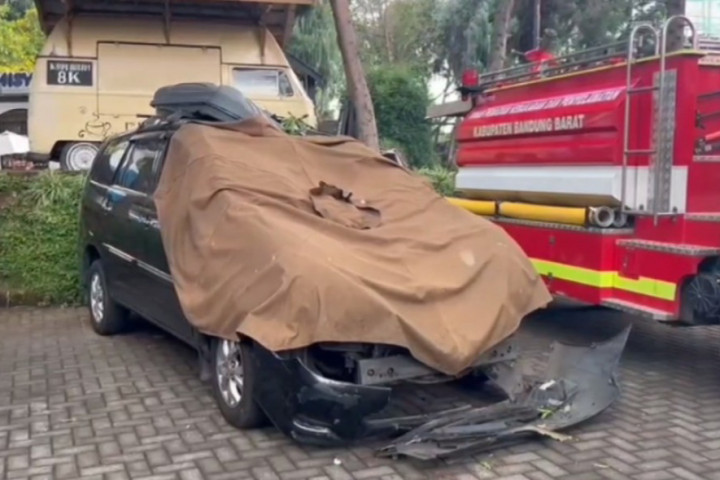 Petugas gabungan dari Damkar, BPBD, TNI dan Polri melakukan evakuasi pohon raksasa tersebut.