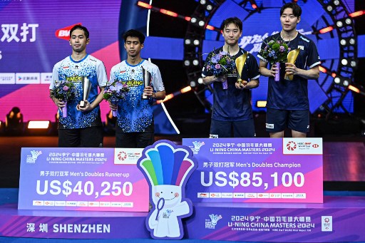 Jakarta: Ganda putra Indonesia Sabar Karyaman Gutama/Moh Reza Pahlevi Isfahani harus puas membawa pulang gelar runner up turnamen BWF Super 750 China Masters 2024 di Shenzhen, China, Minggu, 24 November 2024.