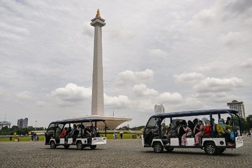 Beberapa pengunjung di antara mereka terlihat mengambil gambar (berpose) di depan Monas, berolahraga, mengantre untuk menaiki kereta wisata untuk ke depan pintu masuk Monas, hingga duduk santai di kawasan Monas bersama keluarga, kerabat, dan teman sambil mengeluarkan bekal.