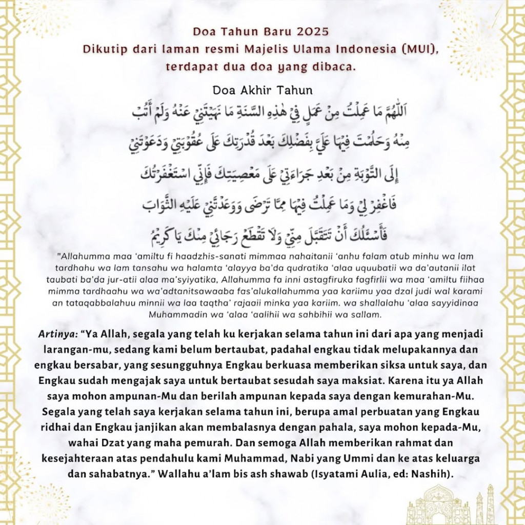 Bacaan Doa Menyambut Tahun Baru