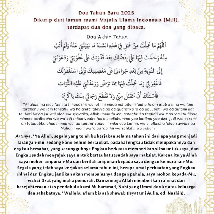 Bacaan Doa Menyambut Tahun Baru