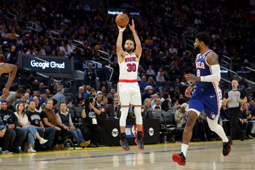 Bintang NBA Stephen Curry mencatatkan delapan tembakan tripoin dari delapan upayanya ketika Golden State Warriors menghancurkan Philadelphia 76ers dengan skor telak 139-105 di Chase Center, Kamis, 2 Januari 2025 malam waktu setempat.