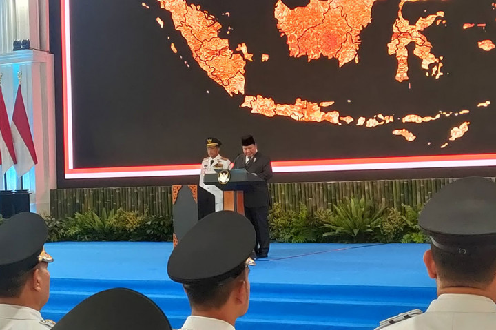 Presiden Prabowo Subianto menghadiri pelantikan 961 kepala daerah di Istana Kepresidenan, Jakarta Pusat, Kamis, 20 Februari 2025. Prabowo akan melantik langsung kepala daerah.