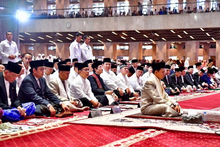 Presiden Prabowo Subianto menunaikan salat Idulfitri 1446 Hijriah di Masjid Istiqlal, Jakarta, pada Senin, 31 Maret 2025.