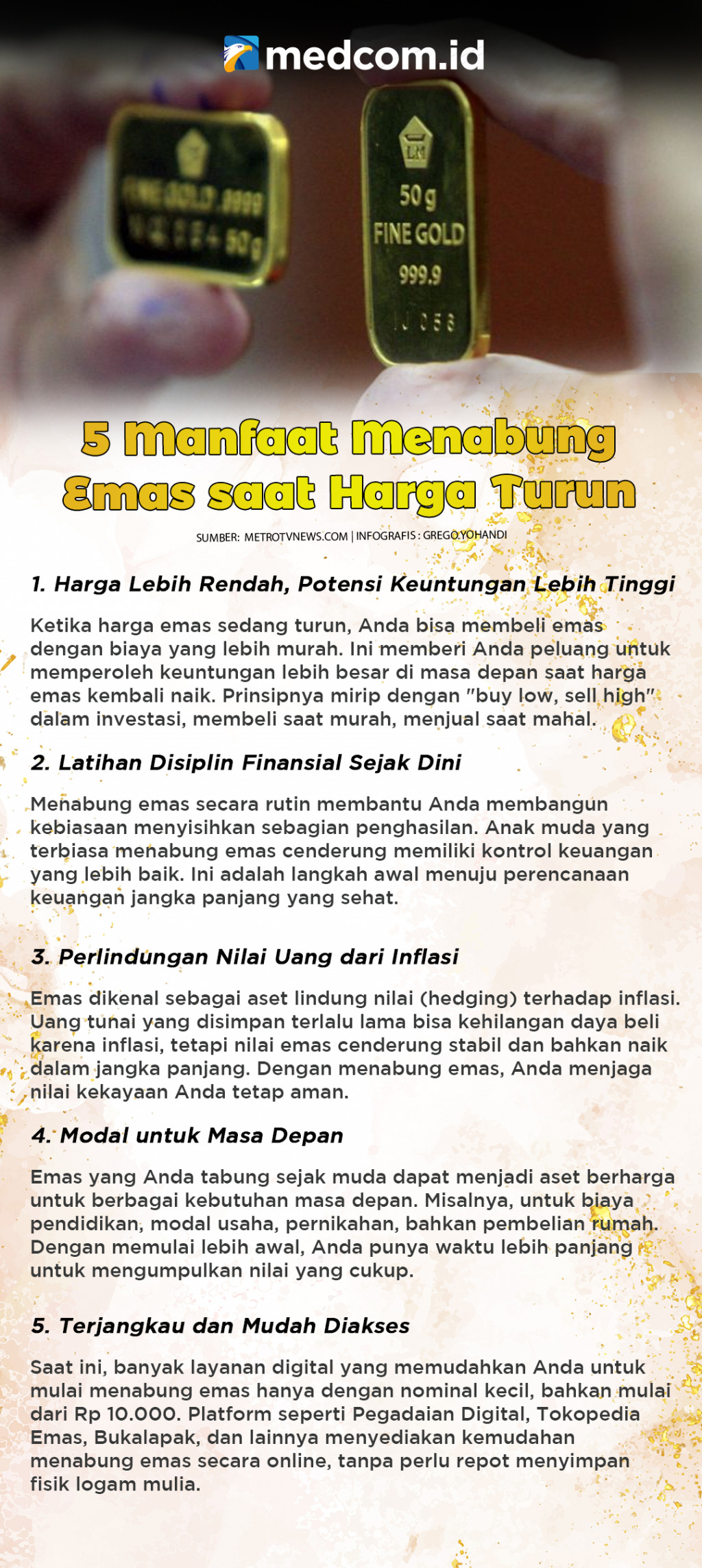 5 Manfaat Menabung Emas saat Harga Turun