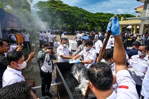 Pemusnahan sabu dan kokain dilakukan dengan mencampurkannya dengan cairan asam sulfat, kemudian dihancurkan dengan alat pembakaran. Sedangkan ganja dimusnahkan dengan cara dibakar.
