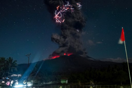 Kolom abu teramati berwarna kelabu hingga hitam dengan intensitas tebal condong ke arah barat daya, barat, dan barat laut.