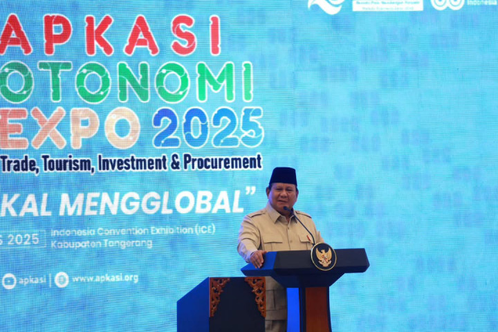 Presiden Prabowo Subianto secara resmi membuka Asosiasi Pemerintah Kabupaten Seluruh Indonesia (APKASI) Otonomi Expo Tahun 2025 yang berlangsung di Nusantara Hall, Indonesia Convention Exhibition (ICE) BSD, Tangerang, Provinsi Banten, Kamis, 28 Agustus 2025.