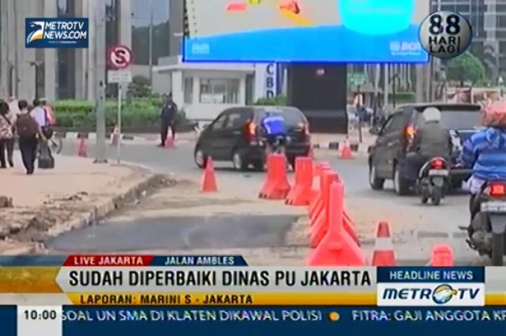 Ruas Jl. Jend. Sudirman Jakarta yang Ambles Telah Selesai Diperbaiki