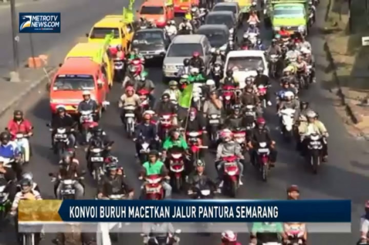 Konvoi Buruh Macetkan Jalur Pantura Semarang