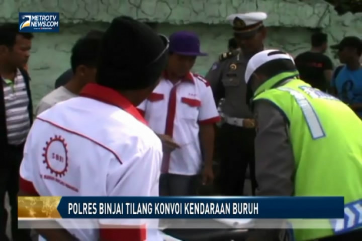 Polres Binjai Tilang Konvoi Kendaraan Buruh