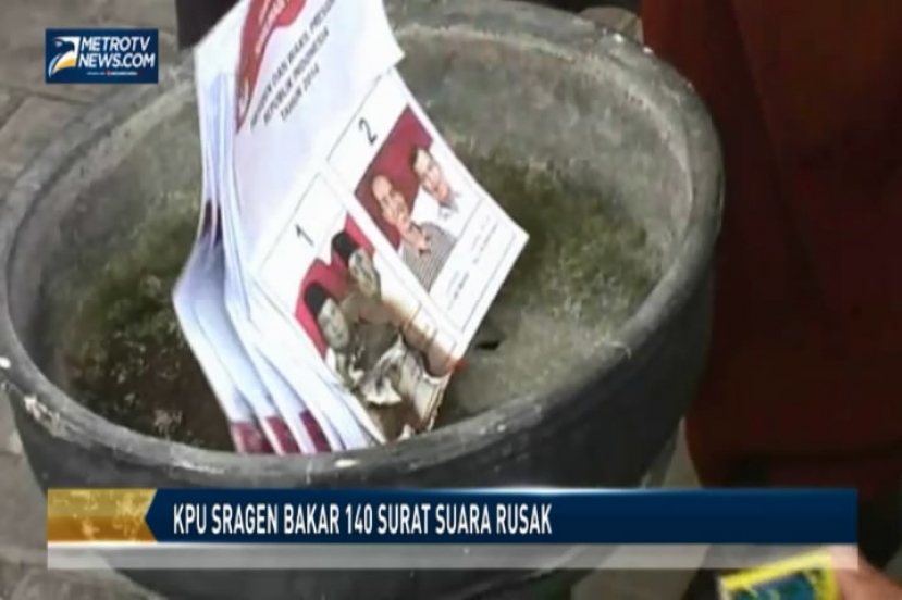 KPU Sragen Bakar 140 Surat Suara Rusak