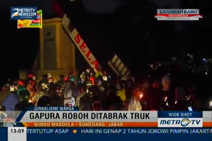 Ditabrak Truk, Gapura Selamat Datang Sumedang Roboh