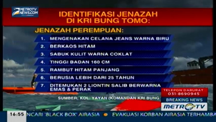 Ini Identitas Jenazah Penumpang QZ8501 di KRI Bung Tomo 