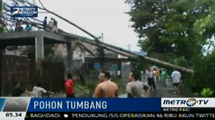 Pohon Tumbang Menimpa Bangunan dan Robohkan Tiang Listrik