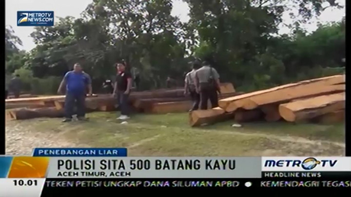 Polisi Aceh Sita 500 Batang Kayu Hasil Penebangan Liar