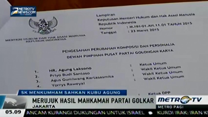 Kemenkumham Sahkan Kepengurusan Golkar Agung Laksono 