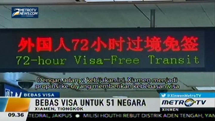 Pemprov Xiamen Berlakukan Peraturan Bebas Visa untuk 51 Negara